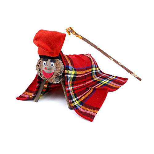 H HANSEL HOME Tronco de Navidad Caga Tio, Tió de Nadal Tronco Cagatio diseño de catalán Occidental, Decoracion Navidad - 24 cm + Manta + Bastón