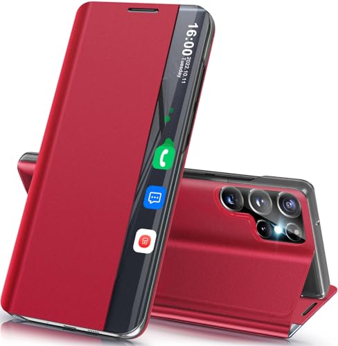 Coque Samsung Galaxy S25 Ultra 5G Miroir avec rabat et béquille intégrée rouge