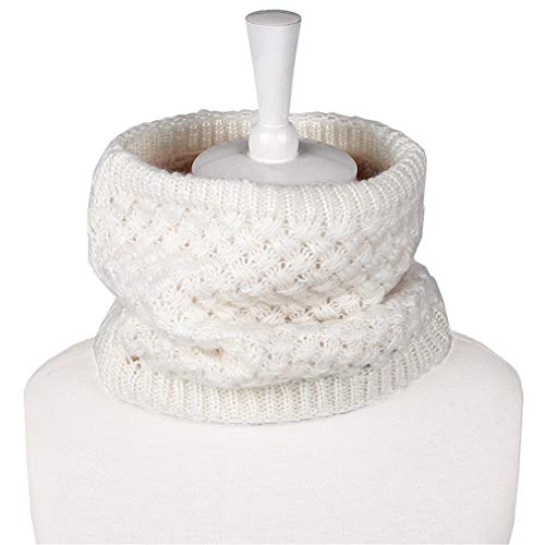 Jixing Bufanda de Punto para Mujer, Forro Polar Grueso y cálido, Bufanda para el Cuello, Algodón poliéster, Blanco, 24 * 21cm