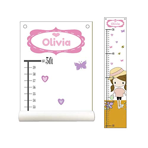 Personalized Canvas Growth Chart for Kids, Height Chart for Kids, Growth Chart Banner with Name (Girl)