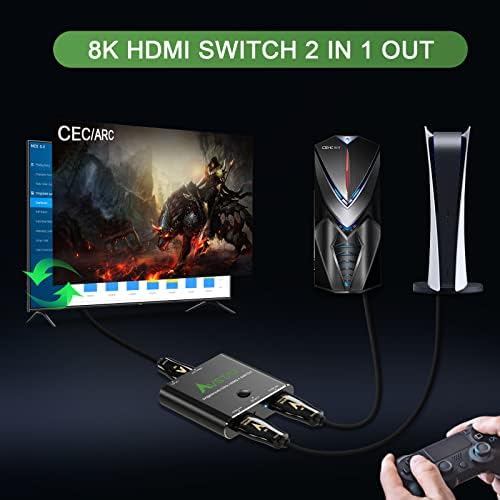 8K HDMI 2.1 Switch Splitter 2in 1out,8K@60Hz 4K@120Hz CEC ARC HDCP2.2 48Gbps Switcher 2x1,HDR D-olby vision Atmos for X-Box PS5 PS4 Blue-ray Player