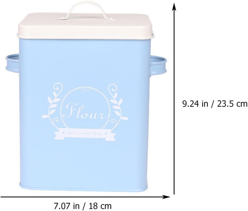 Galvanized Iron Rice Storage Container Blue Kitchen Organizer Box Household Snack Food Holder Sturdy Rice Bucket for Pantry and Countertop Use
