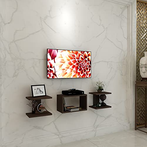 Image of ESTANTERIA CIMA Tv Unit Wall Mounted Engineered Wood TV Unit, TV Cabinet for Wall, TV Stand for Wall, TV Stand Unit Wall Shelf for Living Room, Set Top Box Wall Display Rack Stand(Standard, Wenge)