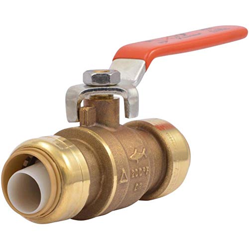 SharkBite 22185-0000LFA Ball, Water Valve Shut Off, Push-to-Connect, PEX, Copper, CPVC, PE-RT, HDPE, 3 4 Inch x 3 4 Inch, Brass