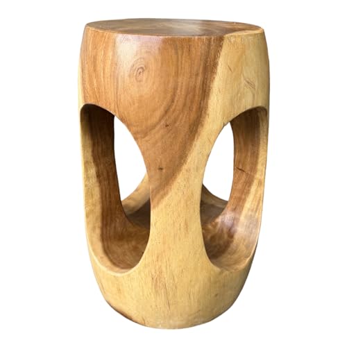 FaHome Table d'appoint en bois - Table basse tabouret à fleurs - Fait à la main - Arrondie avec découpe en O - Bois Saman - 50 x 30 x 30 cm