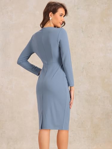 Image of Allegra K Women's Bodycon Dresses Round Neck Long Sleeve Casual Work Outfits Peplum Sheath Dress