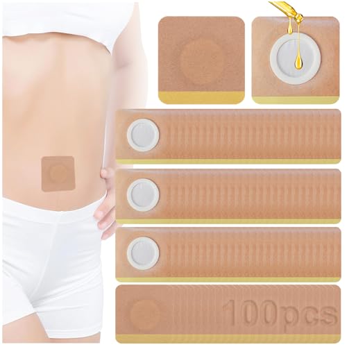 100pcs Castor Oil Pack Wrap for Belly Button Self-Adhesive Disposable Castor Oil Patches Organic Cotton Highly Absorbent Easy Application for Body Relaxation Abdomen Care and Daily Home Use