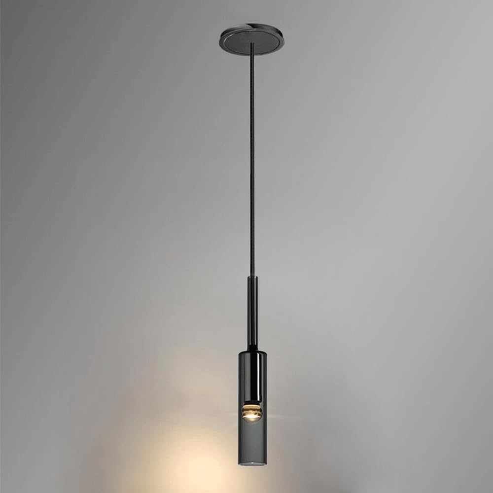RXPVUXE Dia-7cm Glass Pendant Lighting for Kitchen Island Long Tube Hanging Lamp Adjustable Hanging Lighting Cylinder Silver Gray Ceiling Pendant Lamp