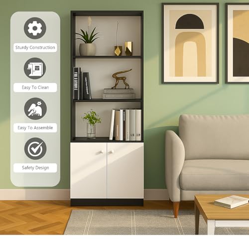 Image of Callas Wooden Bookshelf with Display Unit Cabinet | Engineered Wood Bookcase for Living Room, Bedroom, Office | 1 Year Warranty with Free Installation