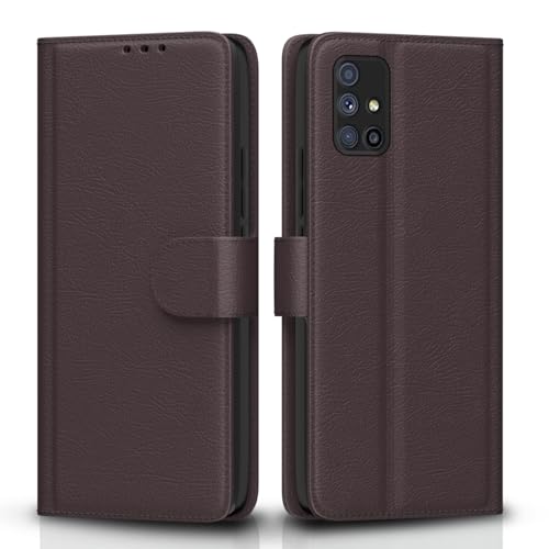 Image of Pikkme Samsung Galaxy A71 Flip Case Leather Finish | Inside TPU with Card Pockets | Wallet Stand and Shock Proof | Magnetic Closing | Complete Protection Flip Cover for Samsung Galaxy A71 (Coffee)