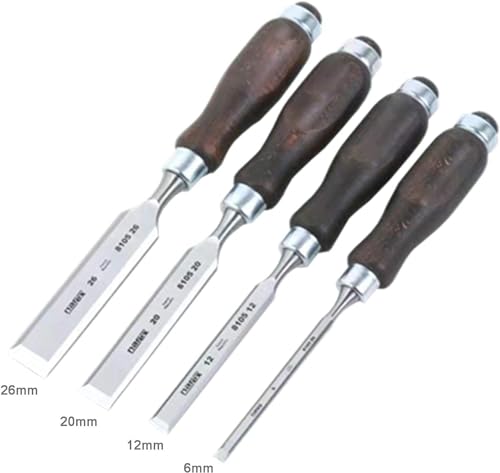 4 Piece Wood Chisel Sets Woodworking Tools Set, Bevel Edge Wood Carving Chisel, Chrome Vanadium Hammer End, 6/12/20/26mm Sturdy Carpenter Chisel Hand Tool for Wood Craft DIY Woodworking. - Image 5