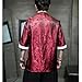 Men's Kung Fu Shirt,Traditional Chinese Hanfu Tang Suit Coat with Silk Printing,Half Sleeve Top for Casual Summer Outfits Wine Red