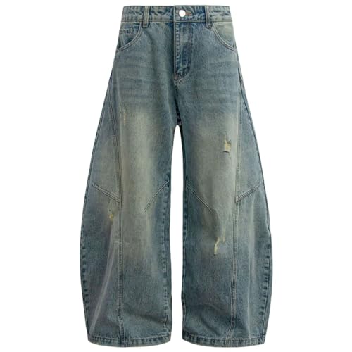 Men’S Wide Leg Baggy Vintage Denim Jeans with Zipper Fly Mid Waist Loose Fit Light Wash Casual Pants4