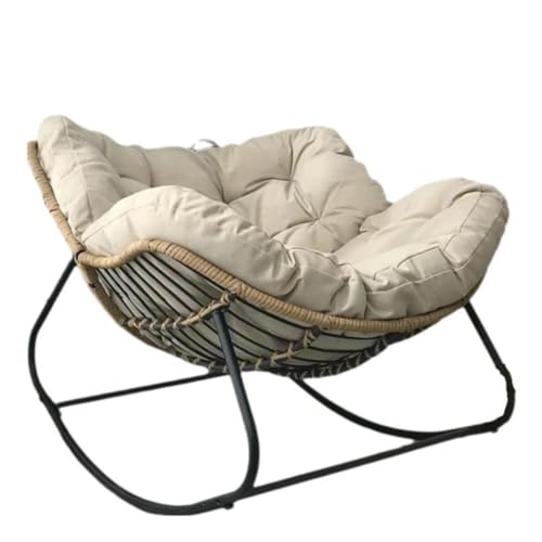 Chaise à bascule Papasan en rotin d'extérieur et salon avec grand coussin
