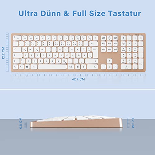 Kabellose Tastatur Maus Set, 2.4G Wiederaufladbare Tastatur und Maus Set mit Hintergrundbeleuchtung, Beleuchtete Tastatur Maus Set mit QWERTZ Layout für PC, Laptop, Tablet, Rosa Gold - Image 3