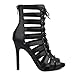 Imagen de Yueldiwona Mujer Gladiador Sandalias Strappy Peep Toe Alto Tacón Pequeno Cordones Burju Baile Heels Botas de Verano Cage Zapatos Zipper Black Size 40