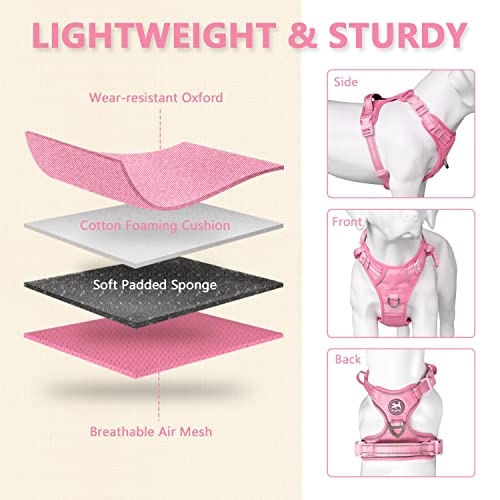 Poypet No Pull Dog Harness, No Choke Reflective Dog Vest, Adjustable Pet Harnesses With 2 Leash Attachments With Easy Control Padded Handle For Small Medium Large Dogs(Light Pink Matching Trim,M) #TOP1