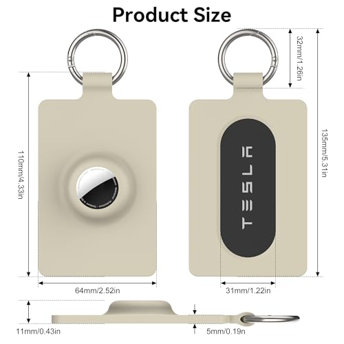 Image of Card Holder for Tesla Keycard with AirTag Slot, Soft Silicone Key Card Protective Case Cover for Tesla Model 3 Y S X Cybertruck, Key Holder with Keychain Key Rings - 1 Pack,Starlight