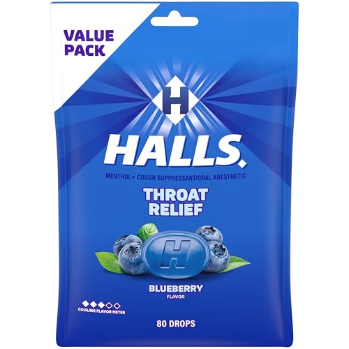Halls Throat Relief Blueberry Cough Drops Value Pack 80 Drops