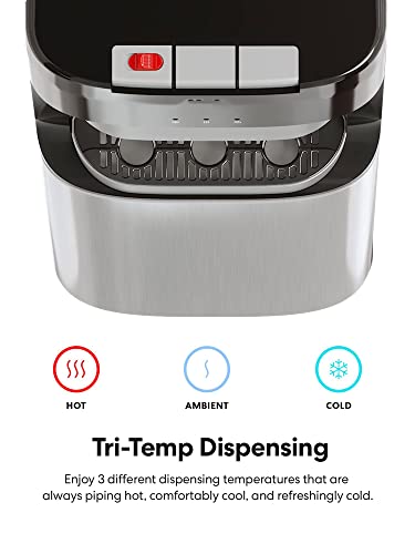 Famais Self-Cleaning Bottom Load Water Cooler Dispenser For 3 & 5 Gallon Bottles – Hot, Room & Cold Spouts,Child Safety Lock, Led Display With Empty Bottle Alert, Silver Stainless Steel #TOP5