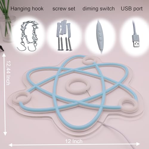 Image of Atomic Neon Sign,Molecule Neon Light,Led Light Up Sign,Neon Science Decor,Led Sign for Science Classroom Bedroom Wall Decor Game Room Man Cave kids Room Decor