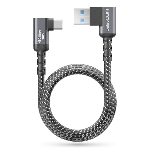 deleyCON 1m USB-A auf USB-C Kabel 2x Winkel USB 3.0 5Gbps (USB 3.2 Gen1) 90 Grad - Ladekabel Datenkabel für Smartphone Tablet Notebook Kamera HDD SSD Externe Festplatte Usw.