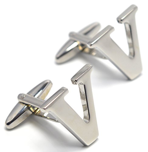 Preisvergleich Produktbild MESE London Buchstabe Name V Initiale Manschettenknöpfe Versilbert in Luxus Geschenkbox