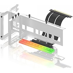 EZDIY-FAB Vertical PCIe 4.0 GPU Mount Bracket Soporte de Tarjeta Gráfica con Módulo LED ARGB de 5V 3 Pines. Kit de Soporte VGA con Cable PCIe 4.0 X16 Gen4 de 17 cm / 6.69in Ángulo Recto-Blanco