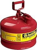 Justrite 7125100 Type I Galvanized Steel Flammables Safety Can, 2.5 Gallon Capacity, Red
