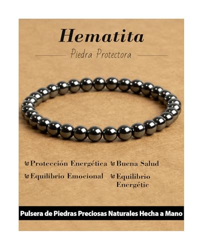 Landorilo Pulseras de Piedras Naturales de 6 mm, Pulsera Elástica con Cuentas para Hombre y Mujer, Pulsera Amistad, Joya de Regalo con Cuentas de Repuesto(Hematita)