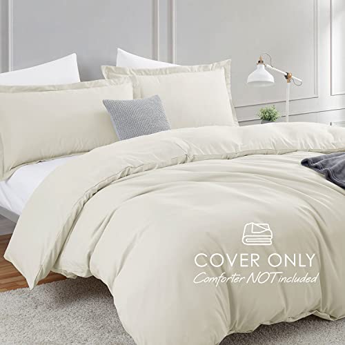 Image of Hearth & Harbor Off White Duvet Cover Cal King Size, 3 Piece Bedding Set | Soft Double Brushed Bedding Set, Button Closure, 1 Duvet Cover 104x98 Inches, 2 Pillow Shams