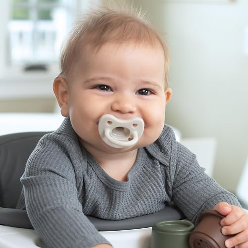 Image of Chicco PhysioForma Luxe Orthodontic Pacifier, 0-6m | 100% Soft Silicone | Supports Breathing & Oral Development | Textured Shield & Handle | Includes Sterilizing Case | BPA Free | Pearl Grey, 2pk