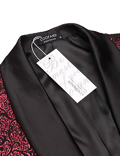 Coofandy Men's Floral Suit Jacket One Button Stylish Jacquard Dinner Jacket Tuxedo Blazer For Wedding, Party, Prom Wine Red #TOP3