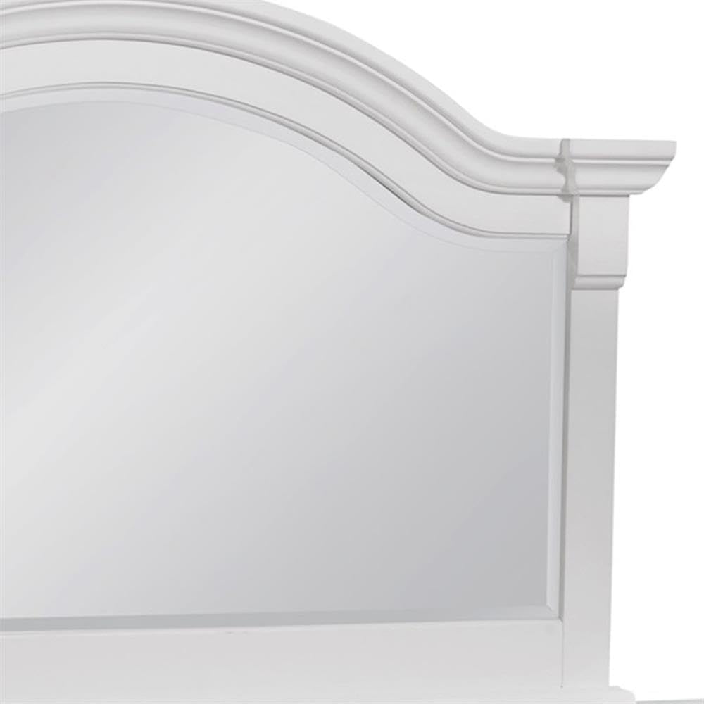 Bowery Hill High Dresser with Landscape Mirror, Eggshell White Finish, Solid Wood and MDF Construction, 6 Drawers and 2 Doors with Adjustable Shelves, Decorative Arched Louvered Design for Bedroom Use