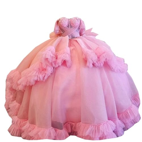 2025 Cute Butterfly on Lace Flower Puffy Ball Gown Sweet 16 XV Dresses Illusion Waist Quince