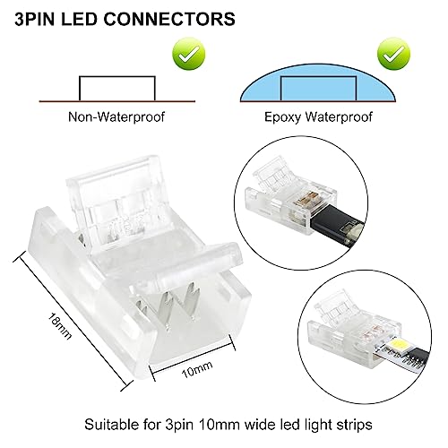 Rgbzone 10Pcs Led Strip Connectors 3 Pin Gapless Solderless Quick Connector For 10Mm Waterproof And Non-Waterproof Ws2811 Ws2812B Led Strip Lights #TOP1