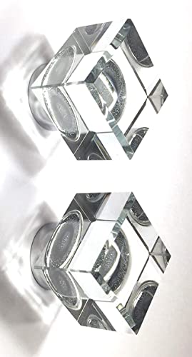 Crystal glass finial set, cube shaped, chrome accent.
