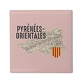 Aimant Frigo Céramique Carré   Pyrénées Orientales 66 Département Perpignan Carte Ancienne   Format 5x5cm  Magnet Décoratif Souvenir pour Réfrigérateur et Tableau Magnétique Imprimé en France