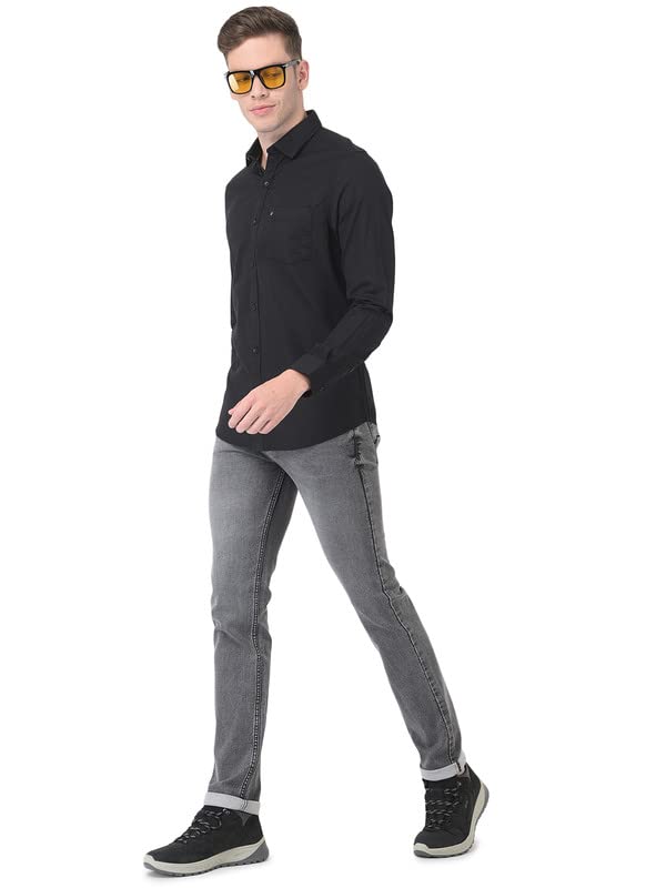 Turtle Camicie da uomo in cotone nero Slim Fit Self Design