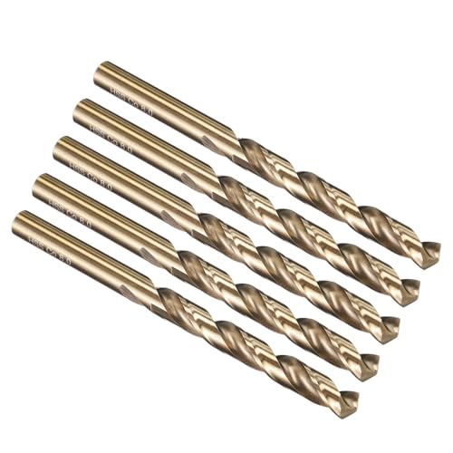 PATIKIL 8mm Drill Bit, M35 Cobalt 5% High-Speed Steel Jobber Straight Shank 135° Gold Finish for Stainless Steel Hard Metal - 5 Pack