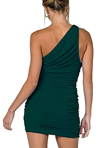 Image of LYANER Women's Sexy One Shoulder Ruched Sleeveless Bodycon Mini Short Dress