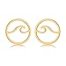 Wave Earrings for Women,Stainless Steel Round Sea Ocean Wave Stud Earrings Beach Summer Jewelry (Gold)