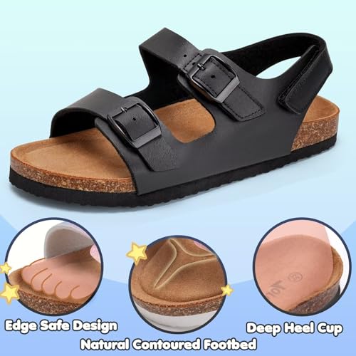 Image of Torotto Toddler Kids Sandals Boys Girls Cork Footbed Sandals with Adjustable Buckle Casual Slides Open Toes Flat