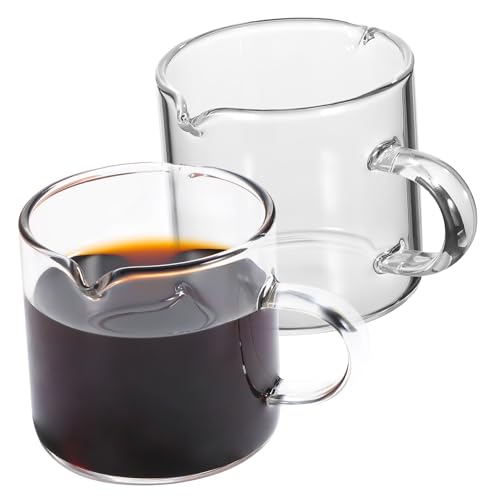 MUELODSIC 2個 高硼硅ガラスエスプレッソカップ 滑らか口元設計 デュアル注ぎ口付き 多用途ティーカップ コーヒー ミルク対応 透明コーヒーマ