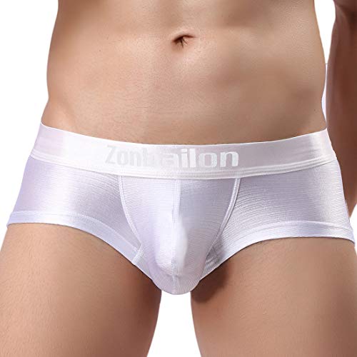 Zonbailon Men's Sexy Bulge Pouch Underwear Low Rise Trunks Short Leg Boxer Briefs (White, L (Waist 36"-38")) #TOP1