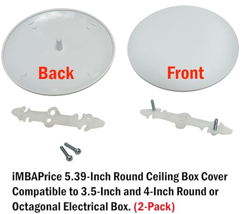 iMBAPrice IMBA-CP3540-4 White Non-Metallic Ceiling Box Cover with Invisible Mounting Screws, Paintable Round Electrical Cover Plate for 3.5\"–4\" Ceiling Boxes, 4-Pack