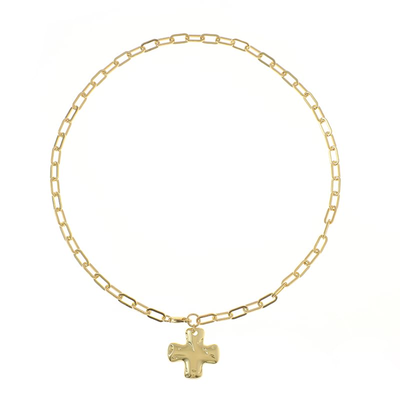 Goohopsun Chunky Cross Necklace for Women Trendy 14K Gold Silver Layered Statement Cross Pendant Charm Necklace Vintage Paperclip Herringbone Snake Choker Chain Costume Jewelry Set Gift Non Tarnish
