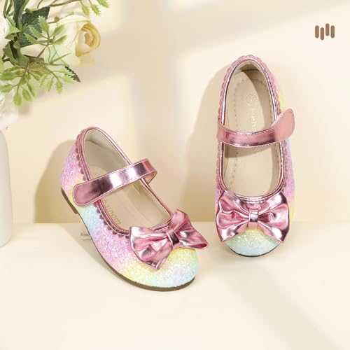 Hehainom Toddler Girls Dress Shoes Little Kids Flower Girl Sparkle Bow Ballet Flats School Wedding Party Shoes3