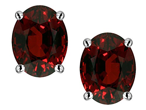 Star K Oval 8X6Mm Simulated Garnet Earrings Studs Sterling Silver #TOP4