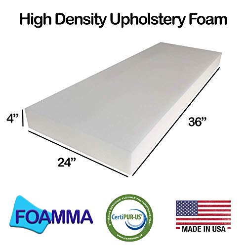 Foamma 4\" x 24\" x 36\" High Density Upholstery Foam, Chair Cushion Square Foam for Dinning Chairs, Wheelchair Seat Cushion Replacement - Thumbnail 2